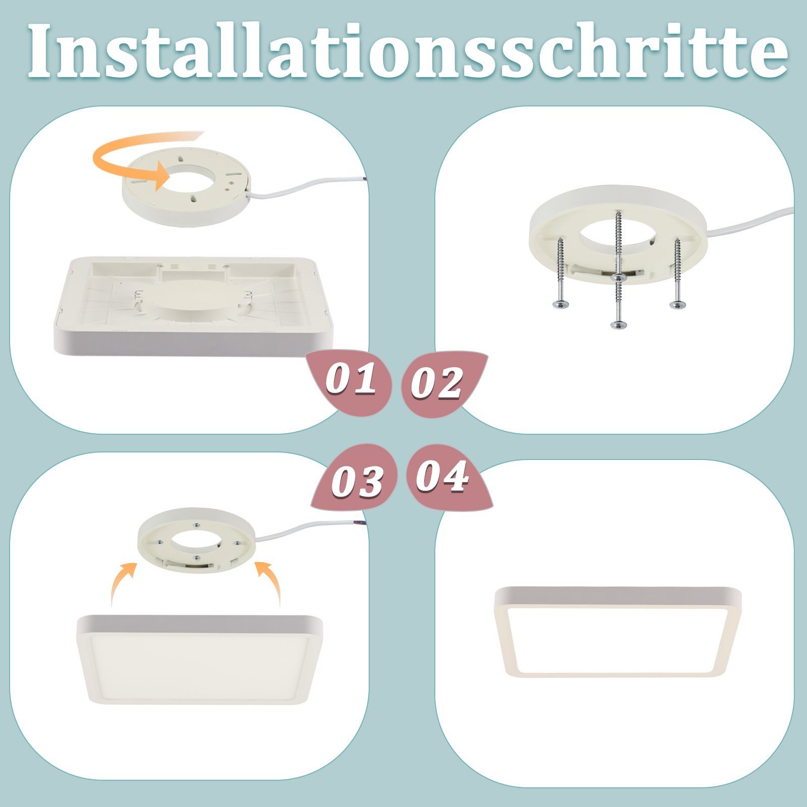 NETTLIFE Lámpara de Techo LED Plana - 23 CM 18 W Lámpara de Cocina Cuadrada Baño Dormitorio 4000 K para Baño Cocina Pasillo - 7