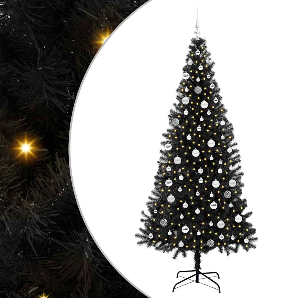 Choinka z 300 diodami LED z podstawą Czarny 210 cm PVC