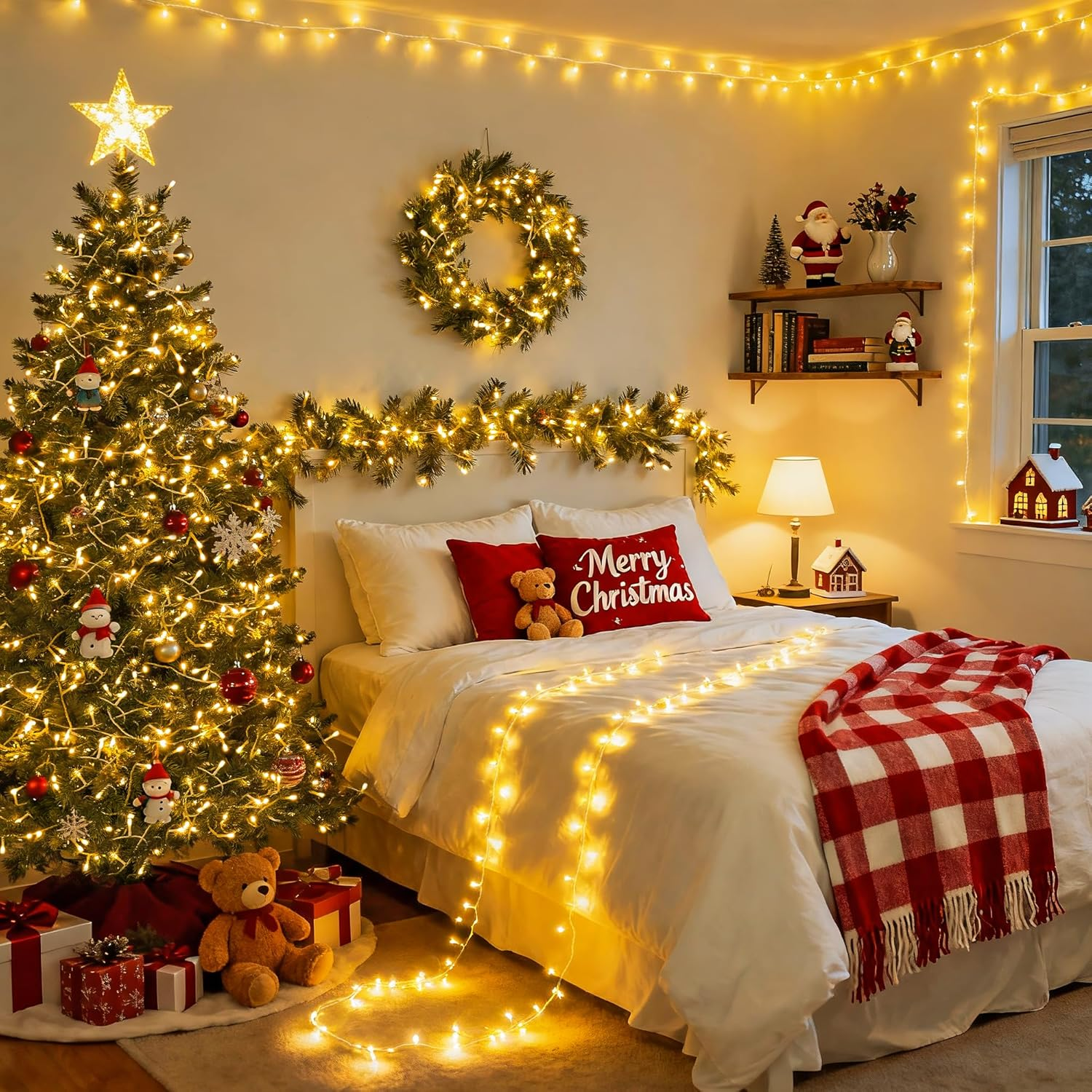 Guirnalda de luces LED navideñas para interior y exterior, 10 m - 80 LED, Luces para árbol de Navidad, funciona con pilas, resistente al agua, 8 modos - 3