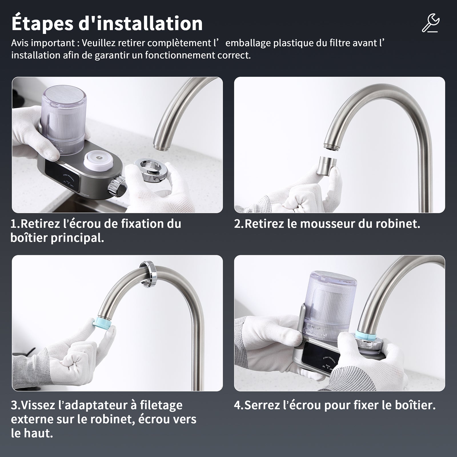 Système de Filtration d'Eau pour Robinet, Filtre à eau Gris - Élimine l'Oxyde, le Chlore, les Nitrates, les Sédiments et les Pesticides - 7
