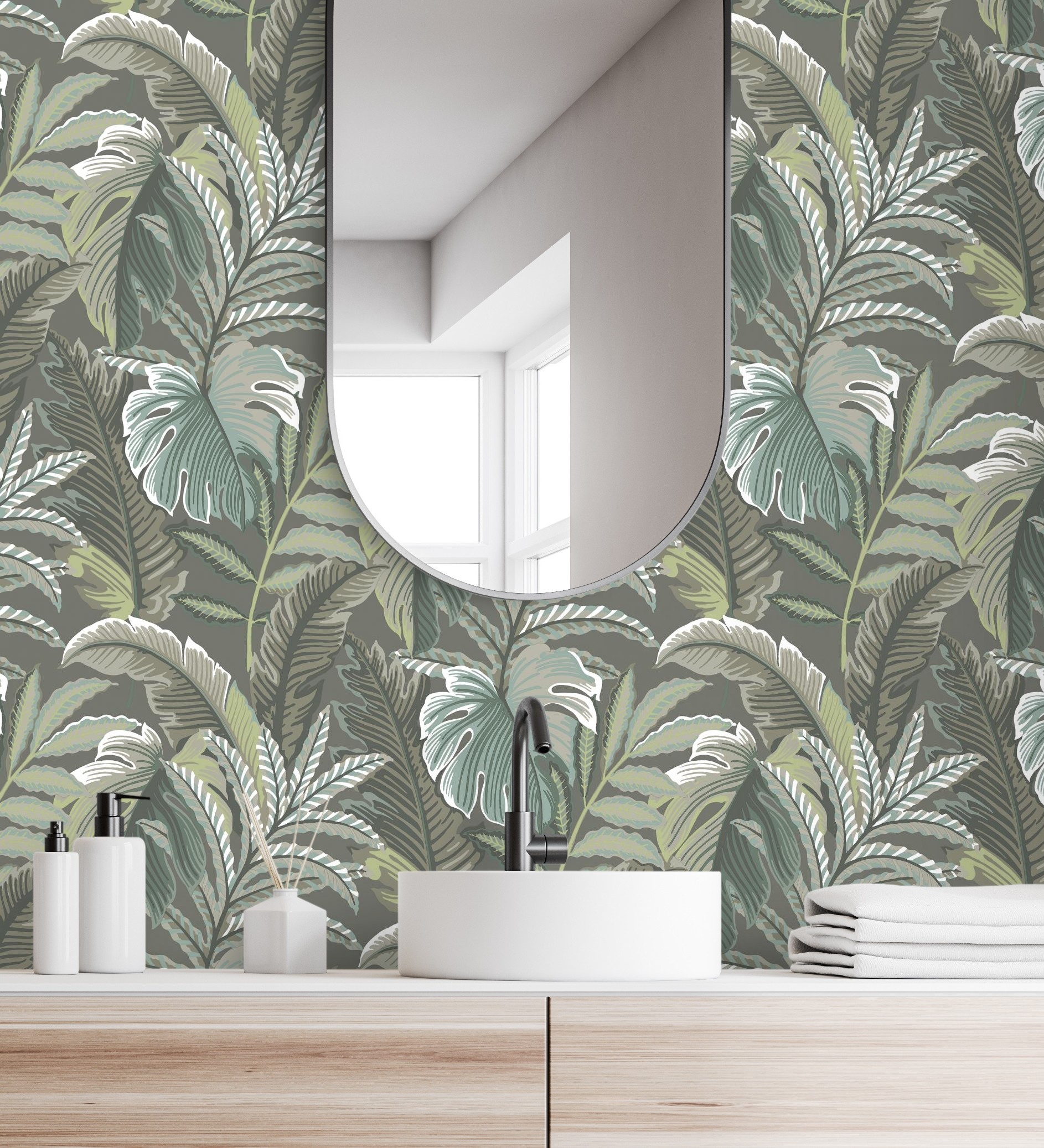 Papel pintado vinílico ecológico decorativo de hojas tropicales - palmer hill 680743 de gaulan - rollo de 10 m x 0,53 m