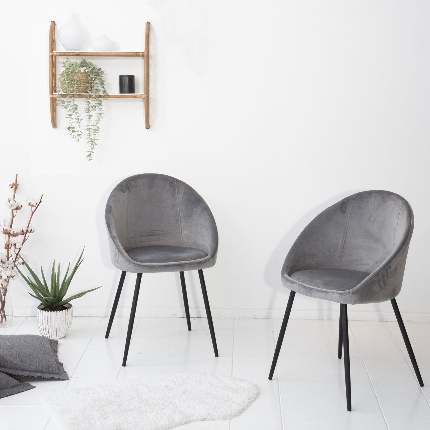 Conjunto de 2 cadeiras de veludo cinzento DIANE vintage - 6