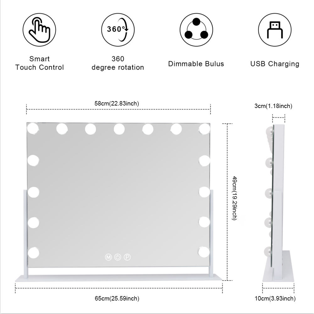 Specchio da trucco Hollywood illuminazione LED - 65 x 49 cm - Rotante - 9