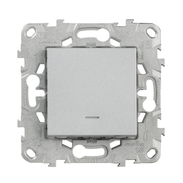 Bouton poussoir + voyant LED 10A - aluminium - Unica - Schneider