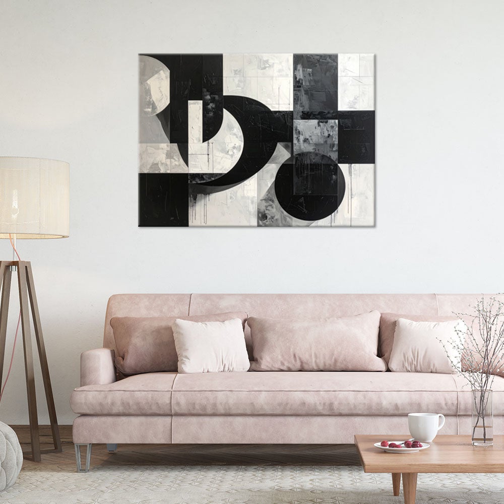Obraz do salonu sypialni biura loftu, Czarno biała geometryczna abstrakcja 90x60 - 2