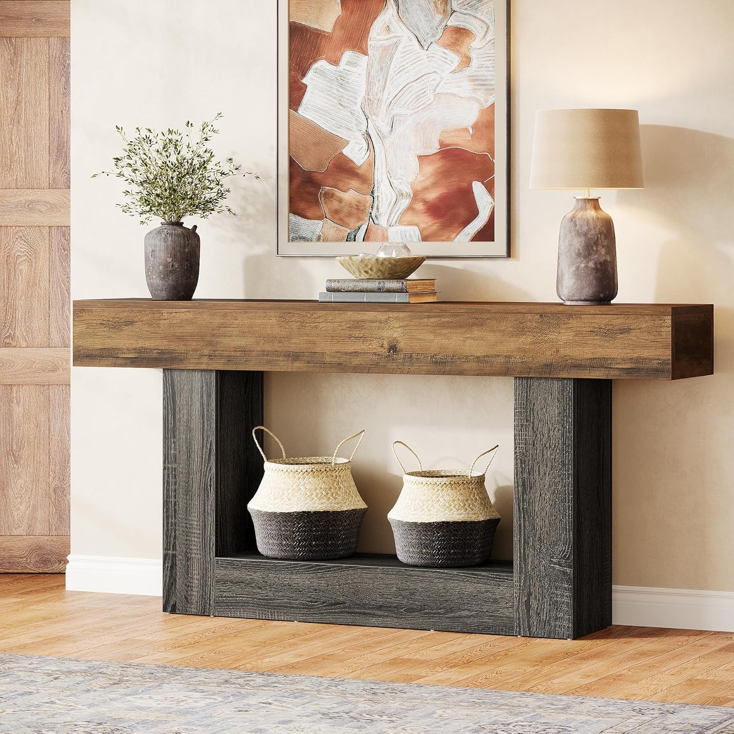Tribesigns Console , 160*30*80cm, table d'entrée à 2 niveaux, table de canapé avec rangement, table basse en bois pour salon et couloir - 2