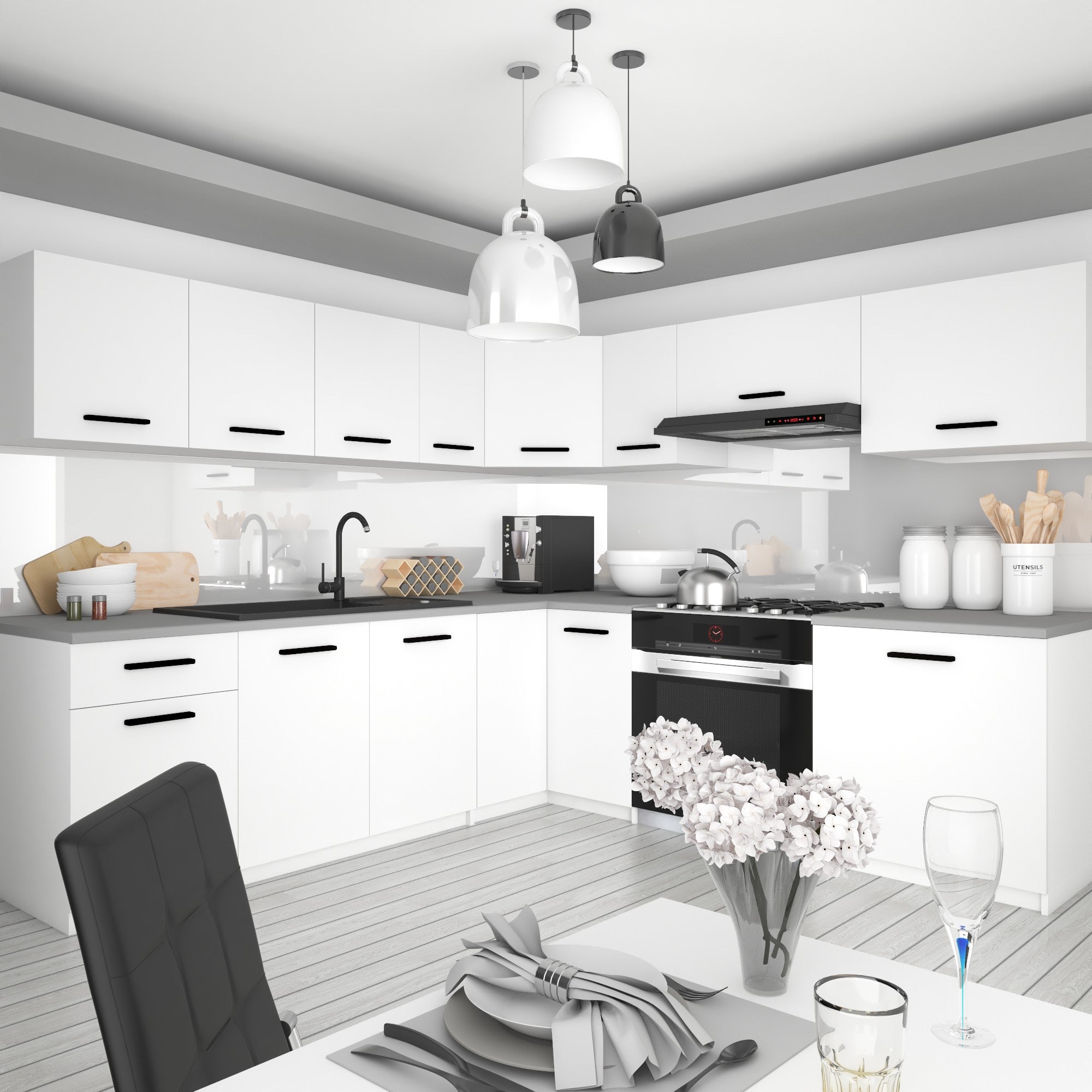 BELINI Cuisine Equipee Complete ITALIA 7 - 420 cm. Cuisine en L avec Plan de Travail, Blanc Mat - 2