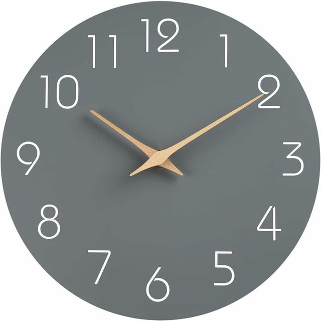 Horloge murale silencieuse et sans tic-tac, décorative pour cuisine, chambre à coucher, salle de bain, salon, fonctionne à piles – 25,4 cm, (gris)