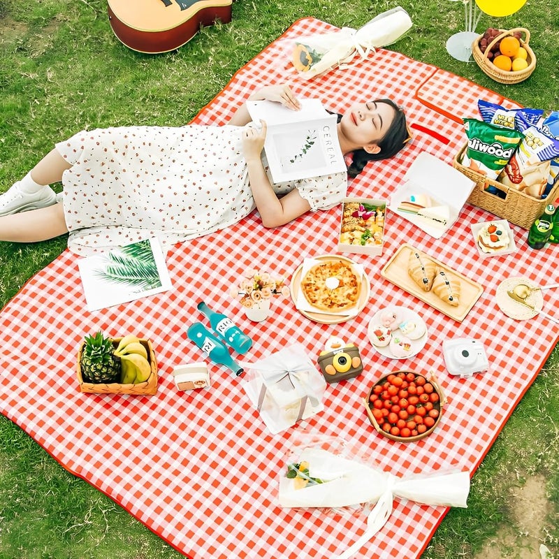 Koc piknikowy, składana mata plażowa, przenośny koc piknikowy z uchwytami do biwakowania i parków - Czerwony 100 cm