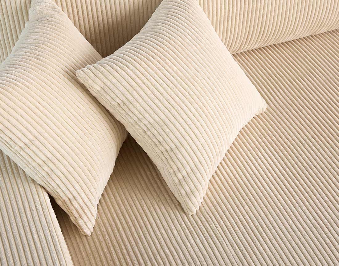 Canapé droit convertible 3 places avec coffre en velours côtelé beige - PIVOINE - Best Mobilier - 7