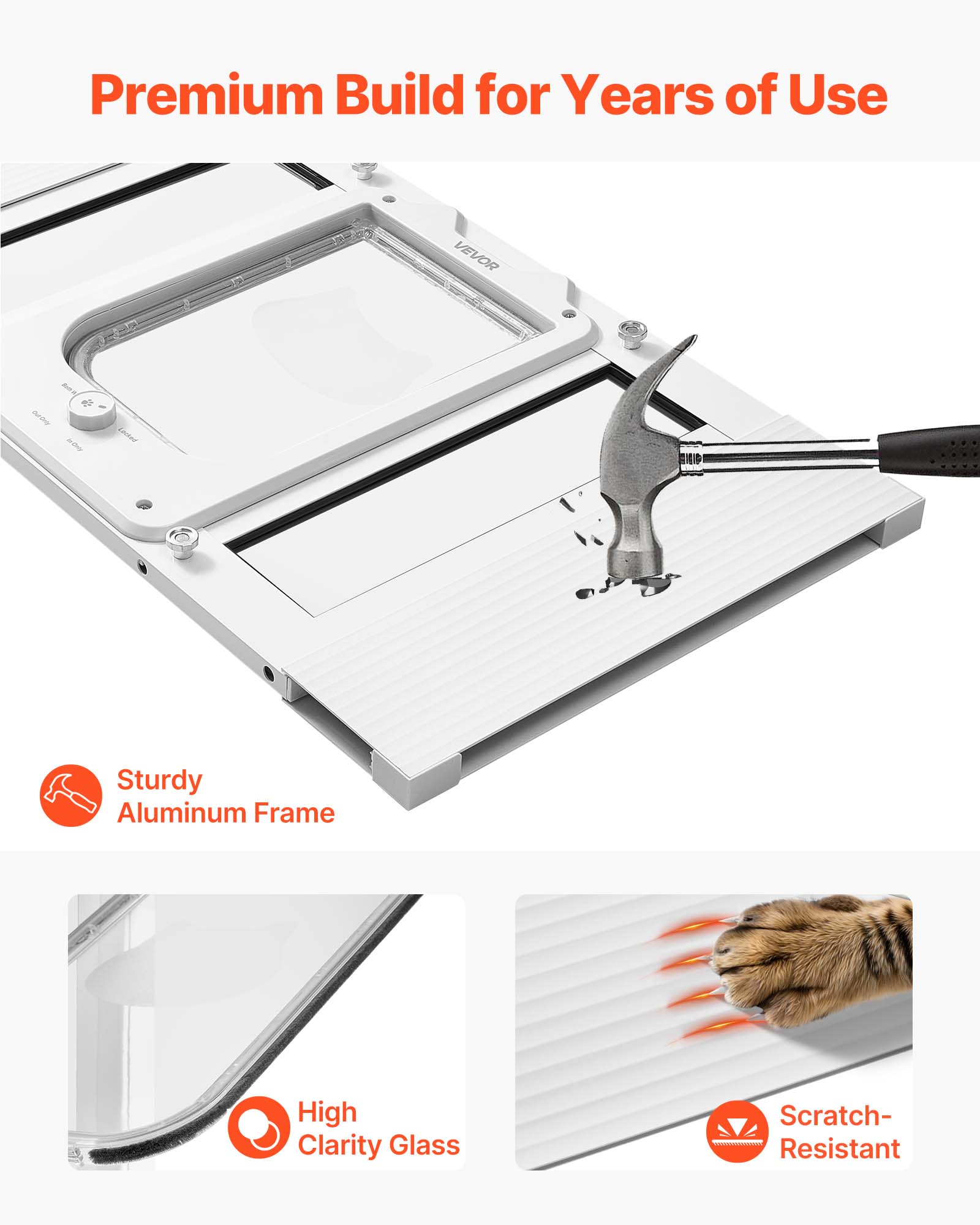 Aba ajustável para gato janela VEVOR 58,4-71,1 cm de comprimento, 4 modos travamento, para casa de animais de estimação, vidro de alta transparência - 6