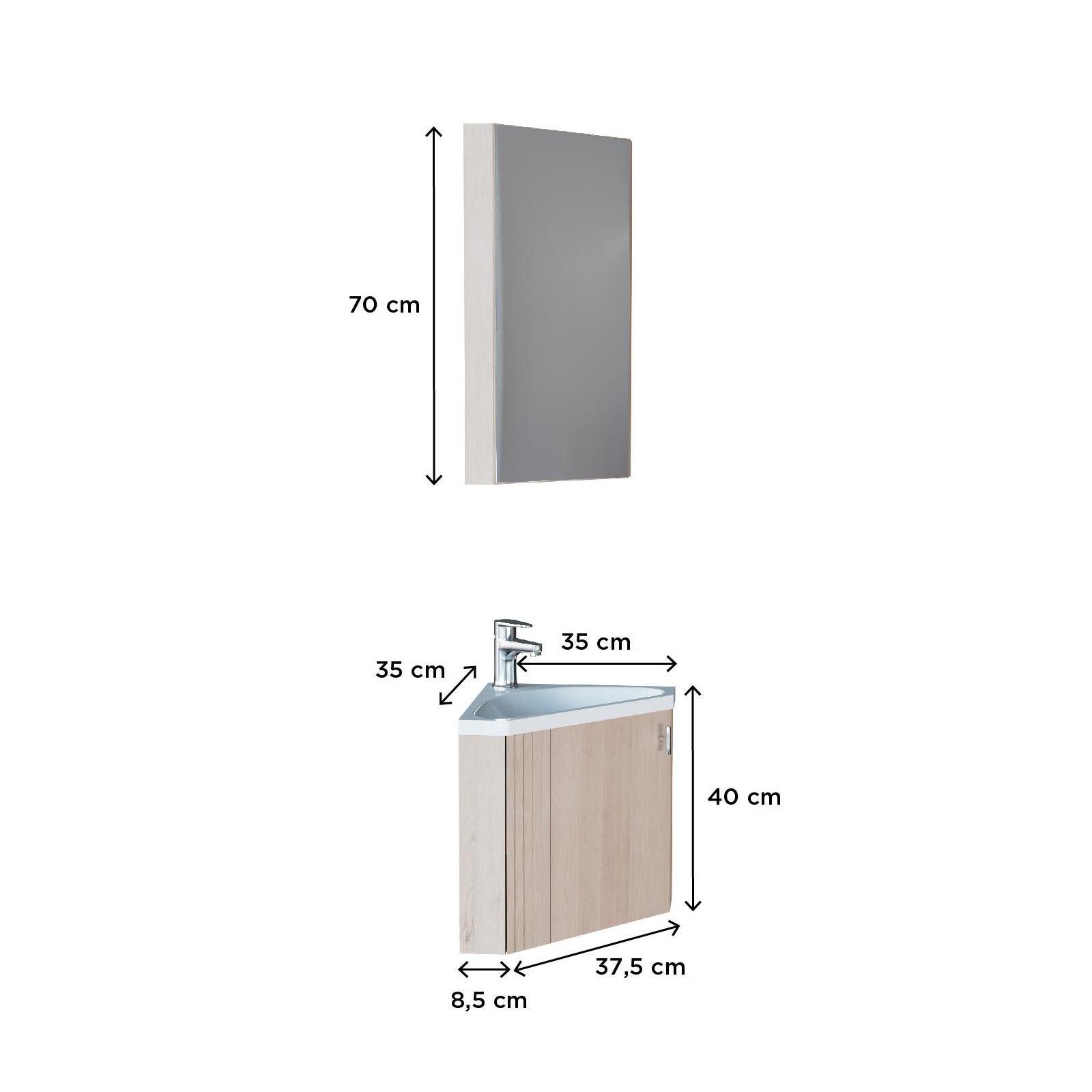 Ensemble meuble lave-mains d'angle décor chêne KODA + armoire miroir - 3