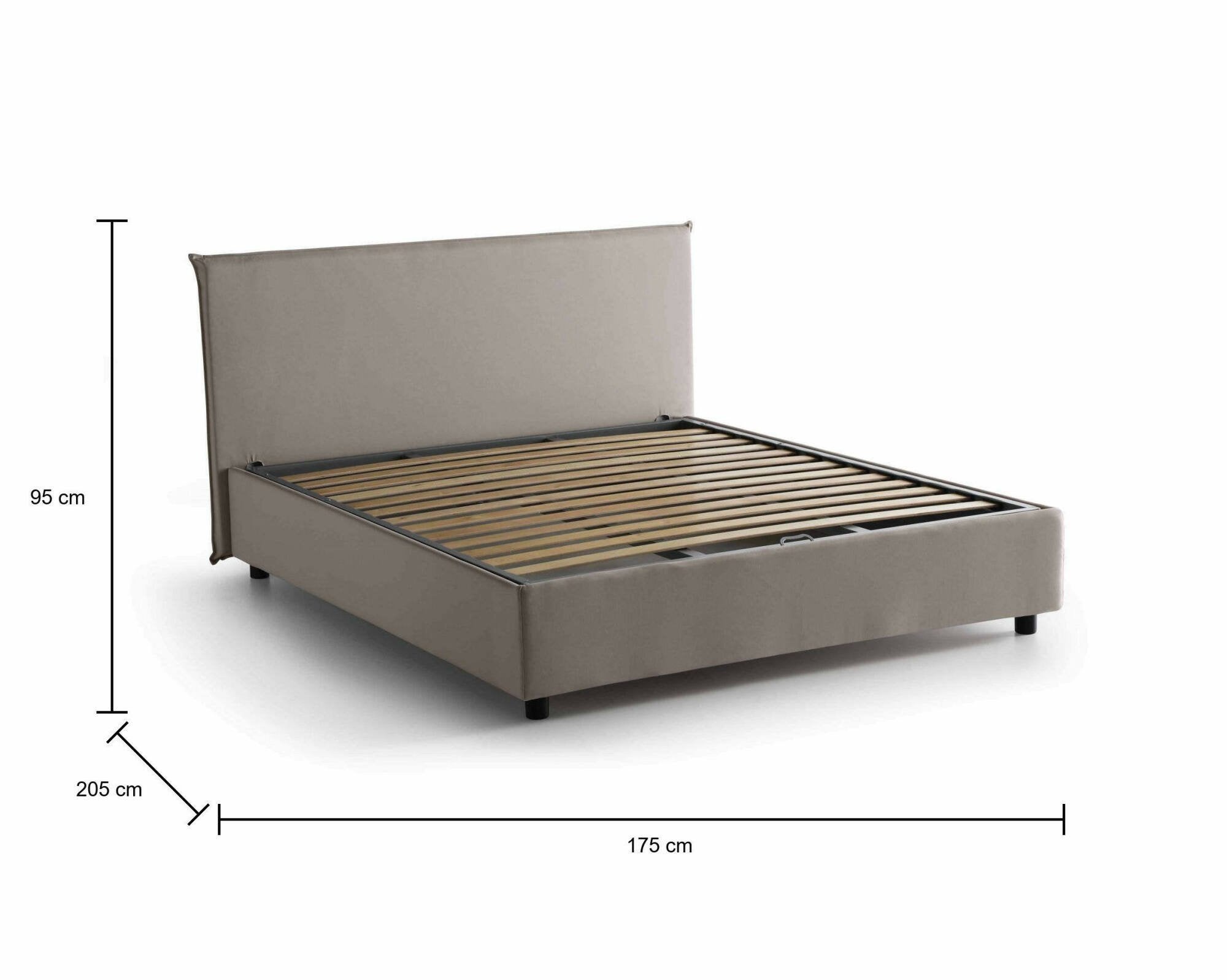 Lit Double Made in Italy, Déhoussable avec Rangement, Matelas 160x190 cm, Gris Tourterelle - Ashlee - 3