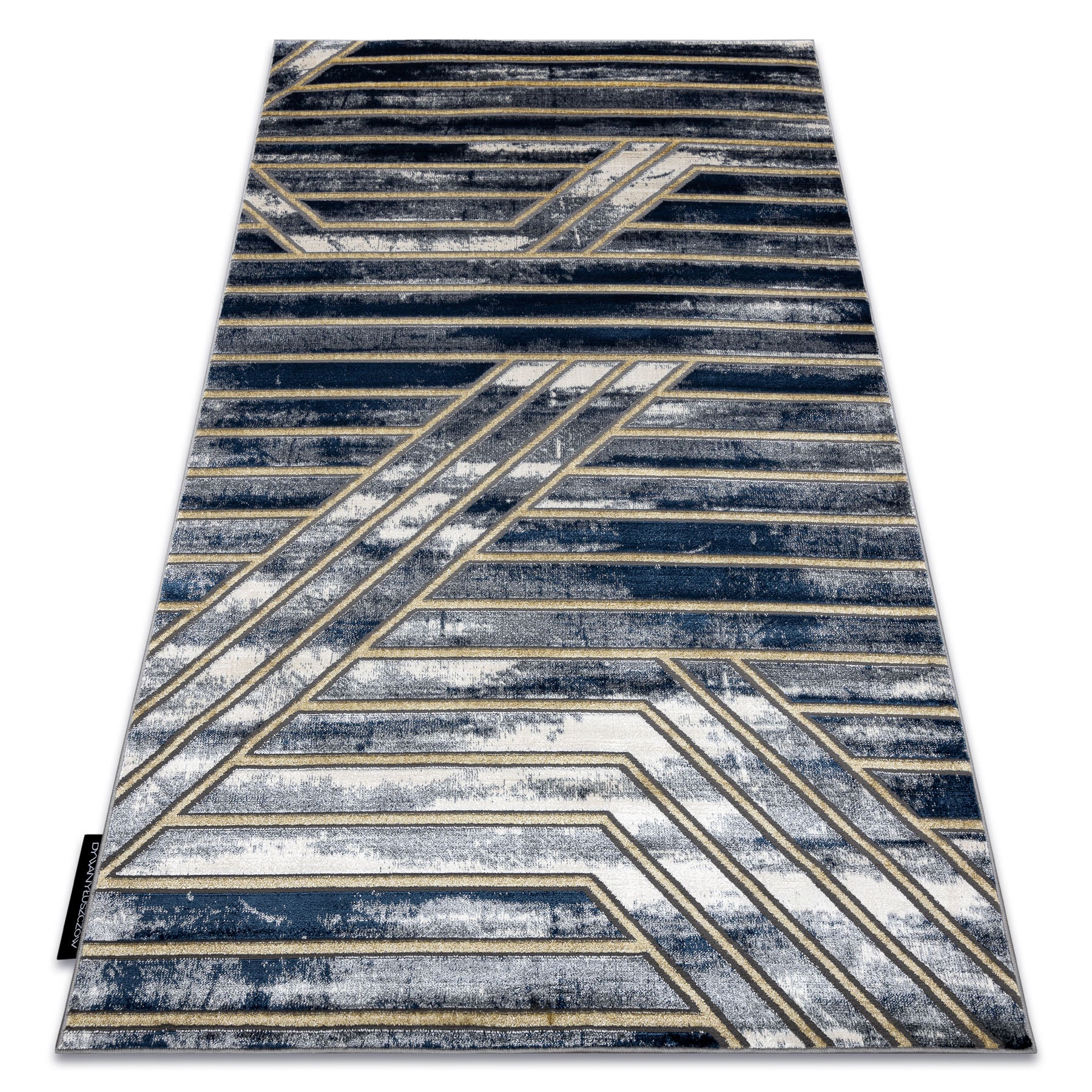 Dywan DE LUXE nowoczesny 460 Linie - Strukturalny granatowy / złoty 160x220 cm