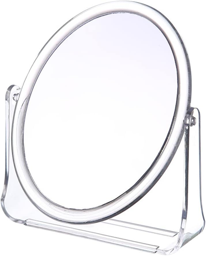 Obrotowe, dwustronne lustro do makijażu 360° (okrągłe) – składane lustro biurkowe – wolnostojące lustro do makijażu, odpowiednie do łazienki i sypialn