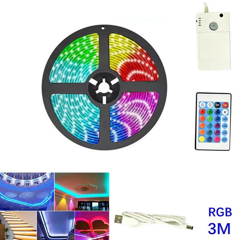 Striscia Led 3m Rgb Sensore Movimento Adesivo Telecomando Batteria Usb Te- B0453 | Leroy Merlin - Foto 2