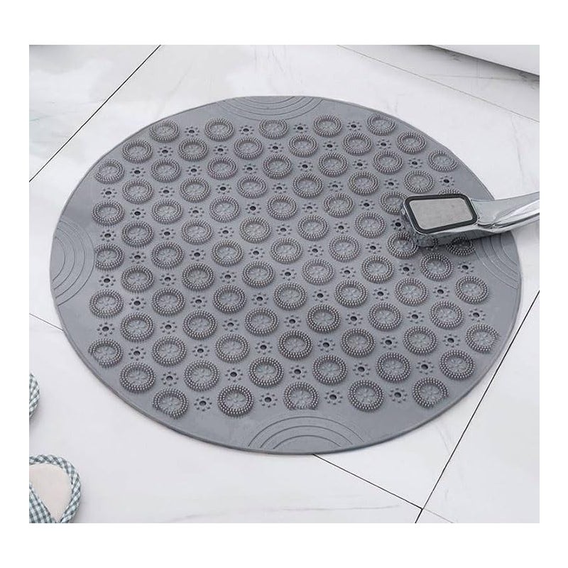 Okrągła mata prysznicowa z przyssawką i otworem odpływowym, masująca stopy, 55 x 55 cm (szara)