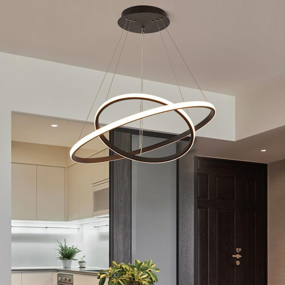 COMELY Suspensions d'éclairage Intérieur -Lustre LED Moderne D 20+40cm - Noir - Lumière blanche 32W 3600LM 6500K - Réglable en hauteur - 3