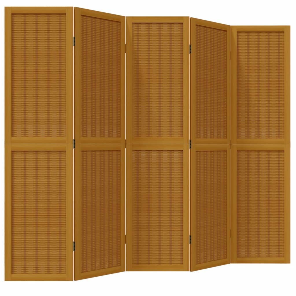 Biombo separador de 5 paneles madera maciza paulownia marrón v5177 40 x 160 cm / marrón