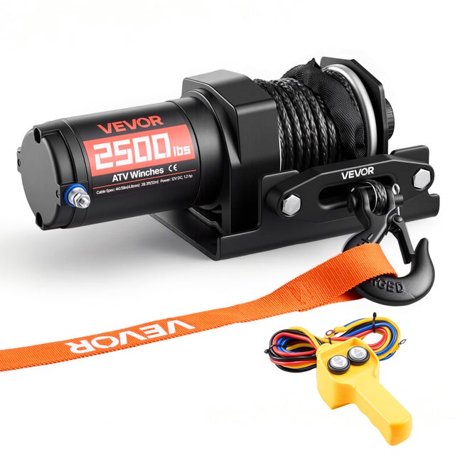 Treuil Électrique VEVOR 12 V CC 1134 kg Treuil pour Quad SSV Tout-terrain Remorquage, Corde Synthétique 4,8 mm x 12 m, Télécommande Filaire