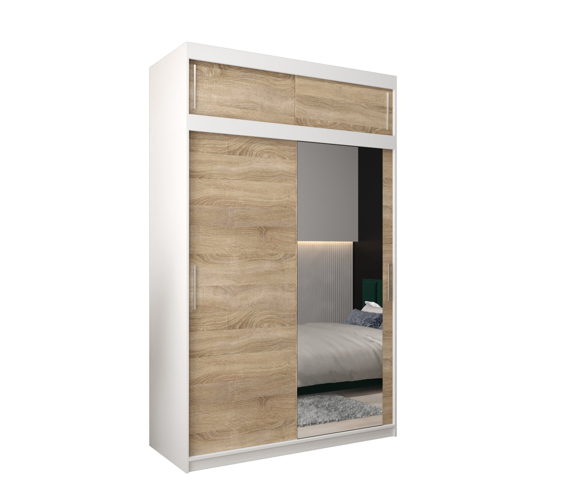 Szafa przesuwna z nadstawką garderoba TOKYO 2 150 x 62 x 240 cm Biały + Sonoma - Abiks Meble