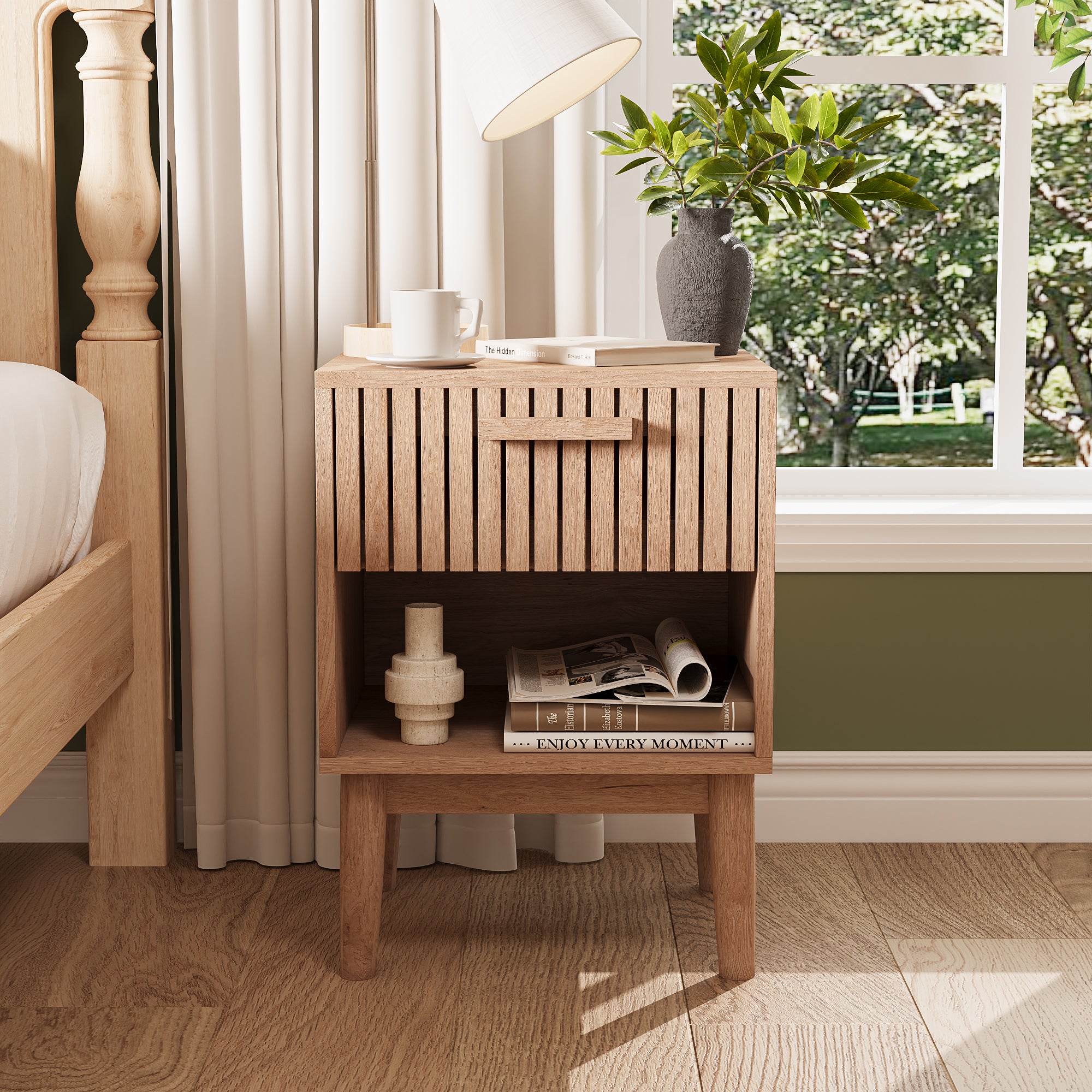 Lot de 2 tables de chevet, avec 1 tiroir, style bohème, tables de chevet, pour chambre à coucher ou salon - 3