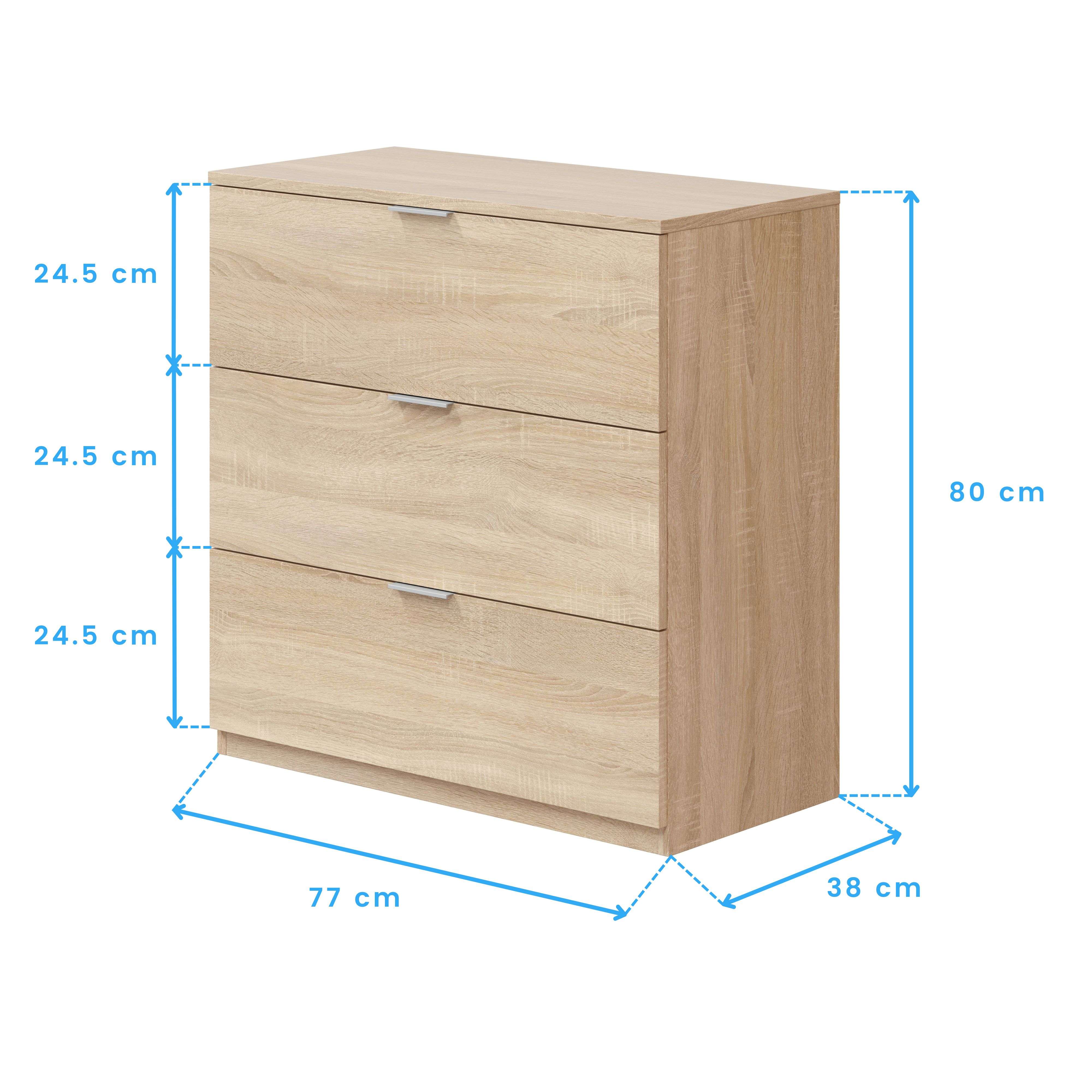 Low Cost Commode 3 Tiroirs Chêne Canadien 77 x 80 x 38 cm - 8