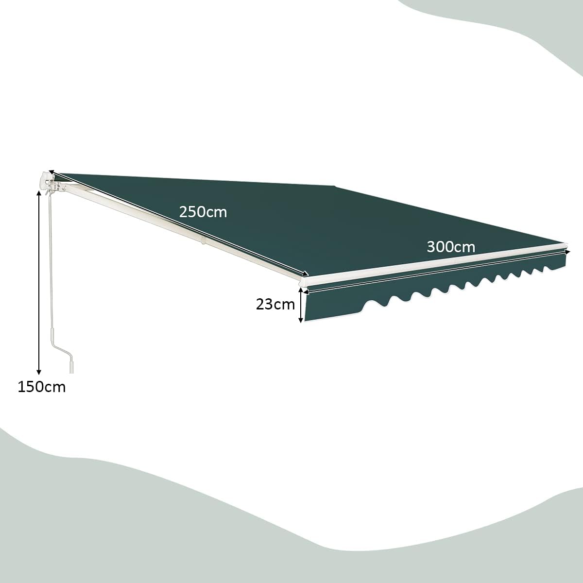 Store Banne Manuel 3Mx2,5M, Auvent de Terrace Exterior e tecido resistente aos UV com manilha e ângulo ajustável 5-35 ° para Patio(Verde) - 2