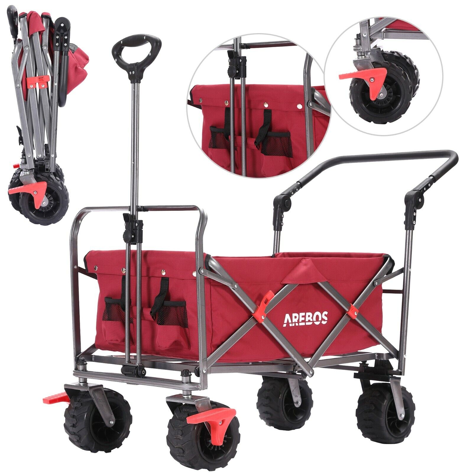 Chariot Pliable 300 Kg – Chariot De Transport Jardin Plage Camping Avec Roues Pivotantes & Poignée Télescopique