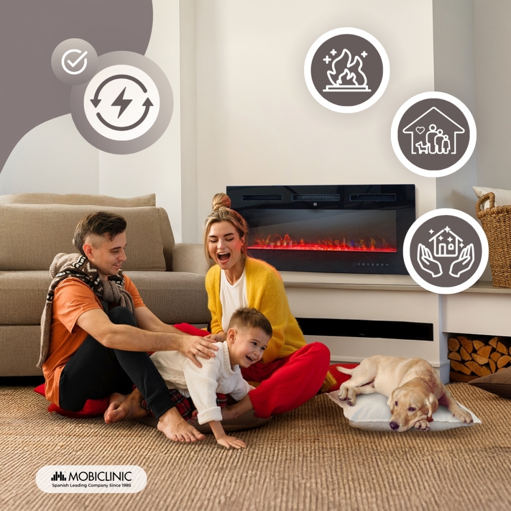 Chimenea eléctrica de pared Mobiclinic Estufa 106.5x12x43 cm Potencia 1800W Llama 3D Protección sobrecalentamiento Temporizador Control Wifi Fury - 8