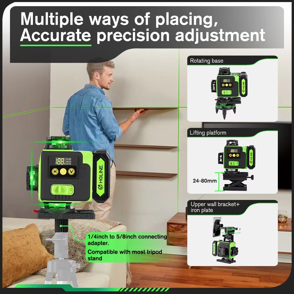 Livella laser 4D a 16 linee con treppiede, telecomando basato su app, ricaricabile, autolivellante, livellamento della linea verde a 360°, 6000 mAh - 6