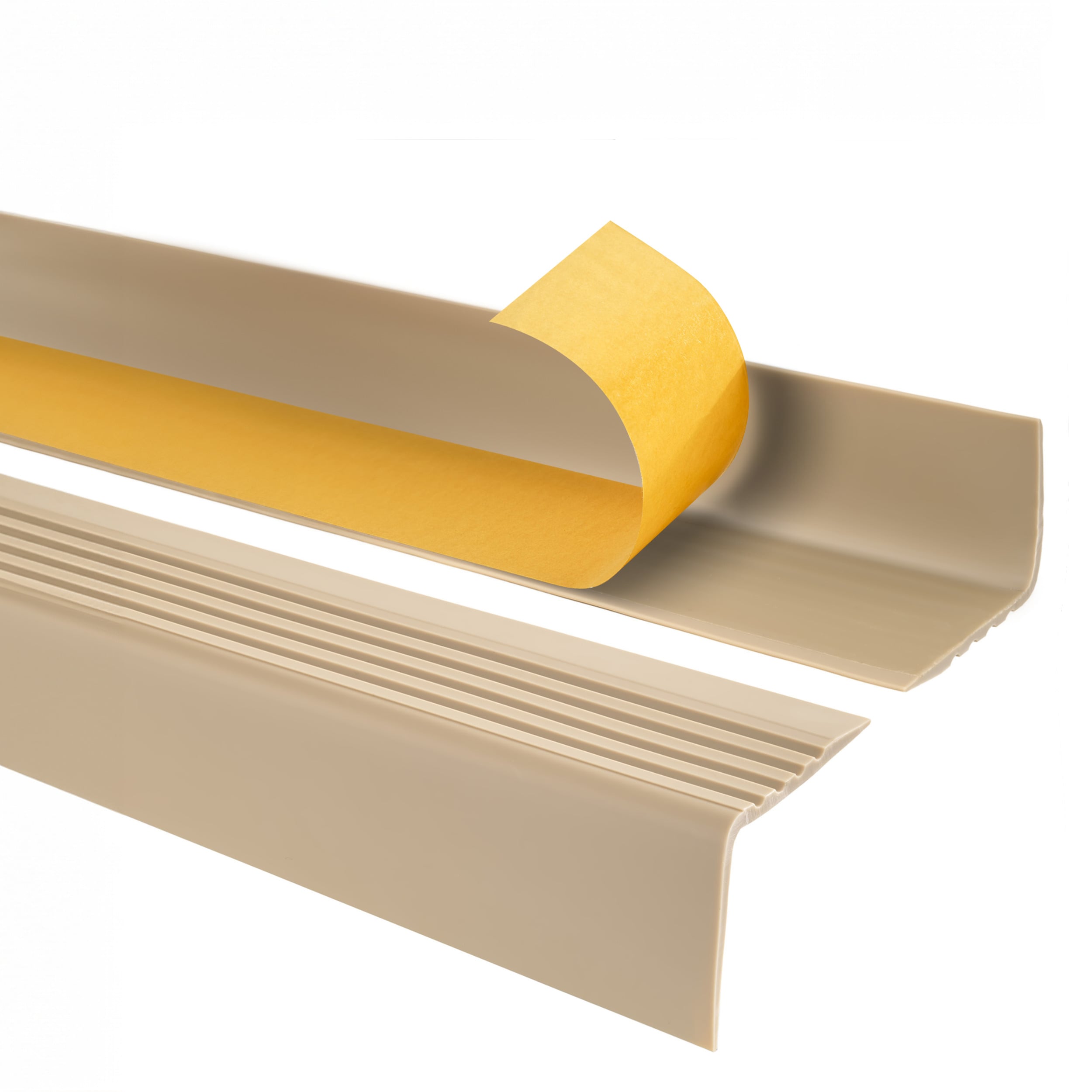 Samoprzylepny profil schodowy 50x42 mm PVC na krawędzie stopni z ryflowaniem - 70 cm, beżowy