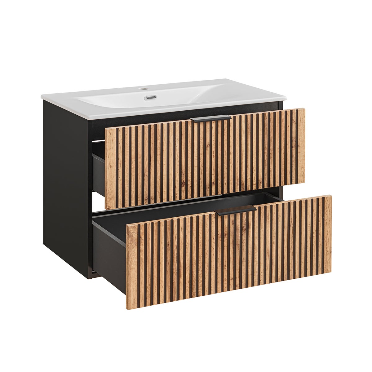 Ensemble meuble simple vasque encastrée 80cm et colonne Gaia Bois et Noir - 3