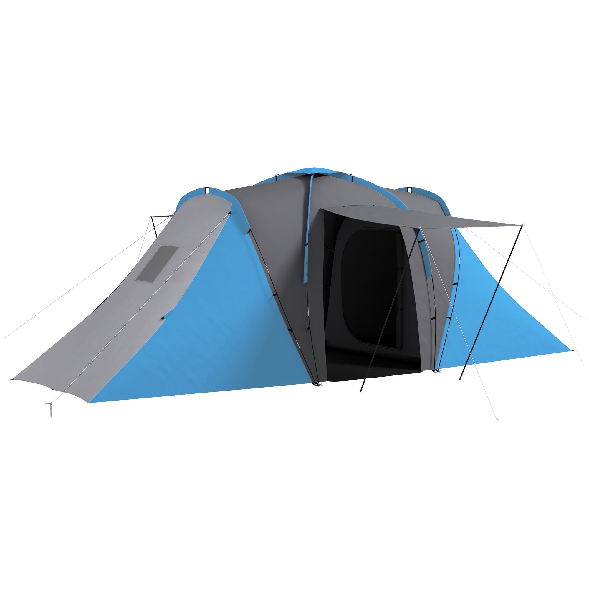 Tienda camping familiar 4-6 personas 2 dormitorios impermeable 3000mm 555x225x190cm gris azul