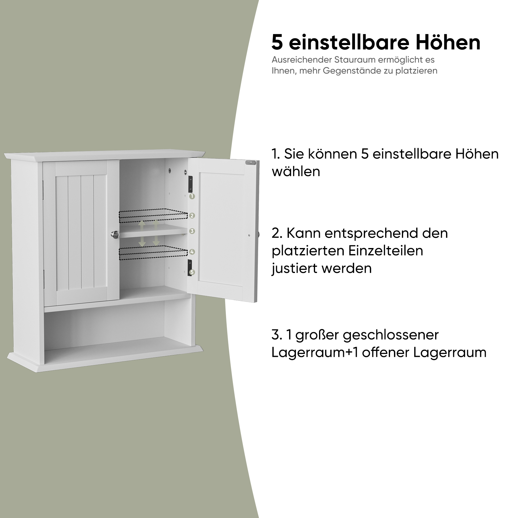 Armoire de salle de bain murale blanche, armoire à pharmacie avec portes doubles et étagères réglables, armoire murale de salle de bain au-dessus de l - 5