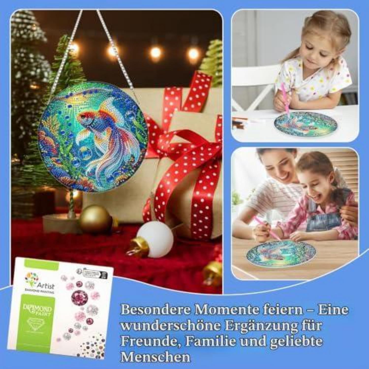 Kit Diamond Painting Fenêtre Poissons Colorés 5D Océan Brillant Recto ...