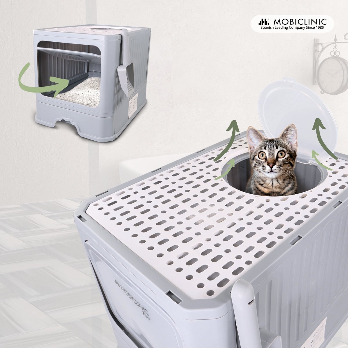 Caixa de areia para gatos fechada com escova Mobiclinic Grande capacidade Bandeja extensível Estável CatBox - 5