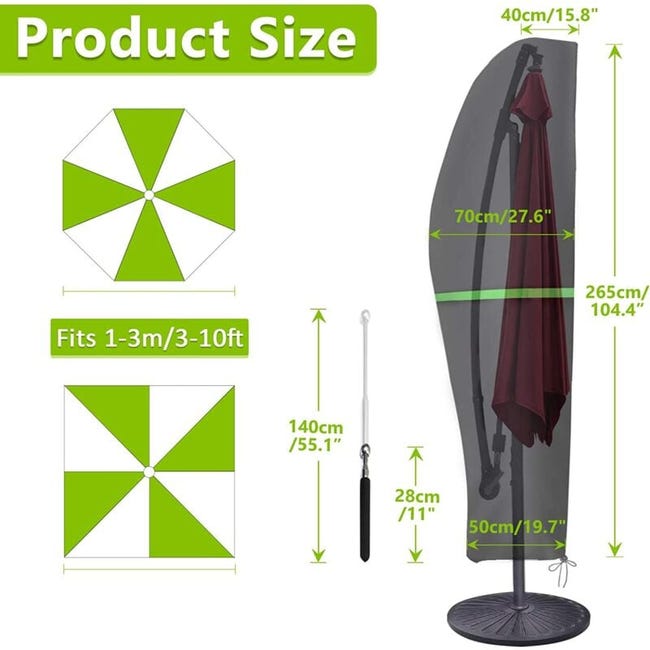 Novatool Custodia Protettiva Per Ombrellone Antracite: Impermeabile, 420D, Adatta Per Ombrelloni 2-4 M, Dimensioni 256x40/70/50 Cm