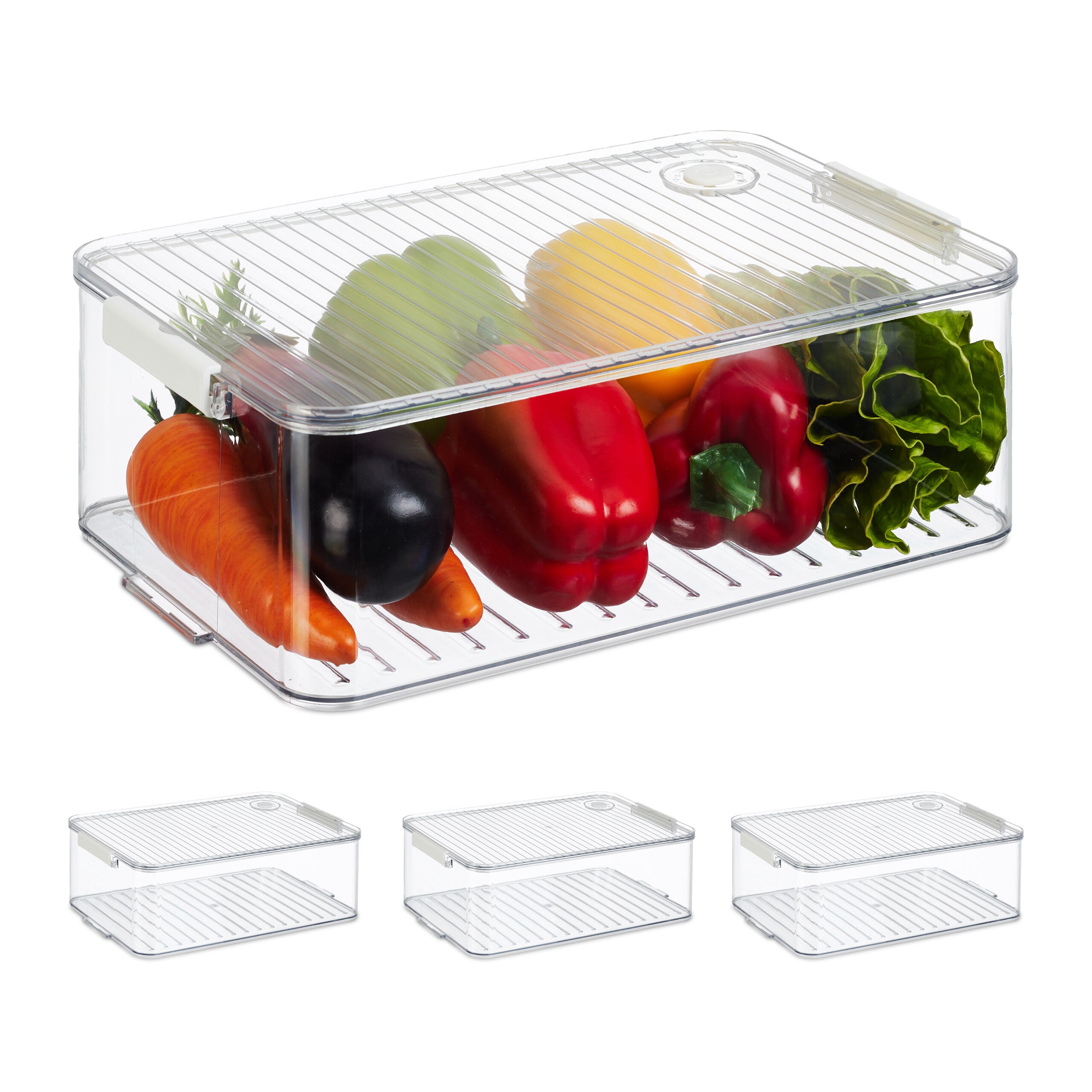 Set 4 Contenitori Per Frigo Con Coperchio - Impilabili, Trasparenti, Salvaspazio, Con Ruota Data, Senza BPA