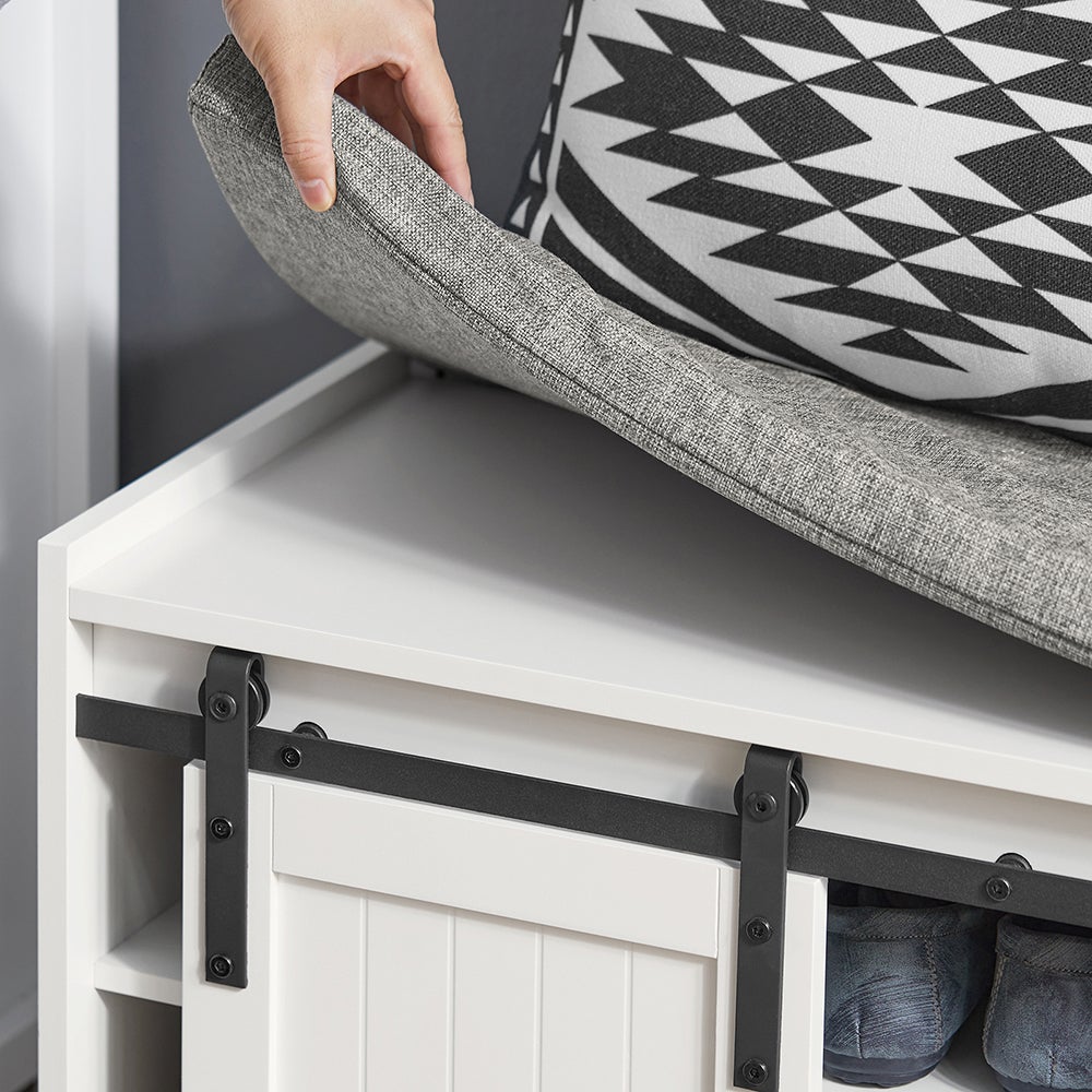 SoBuy Banc à Chaussures avec Coussin, Porte de Grange Coulissante, 8 Paires, Blanc, FSR133-W - 5