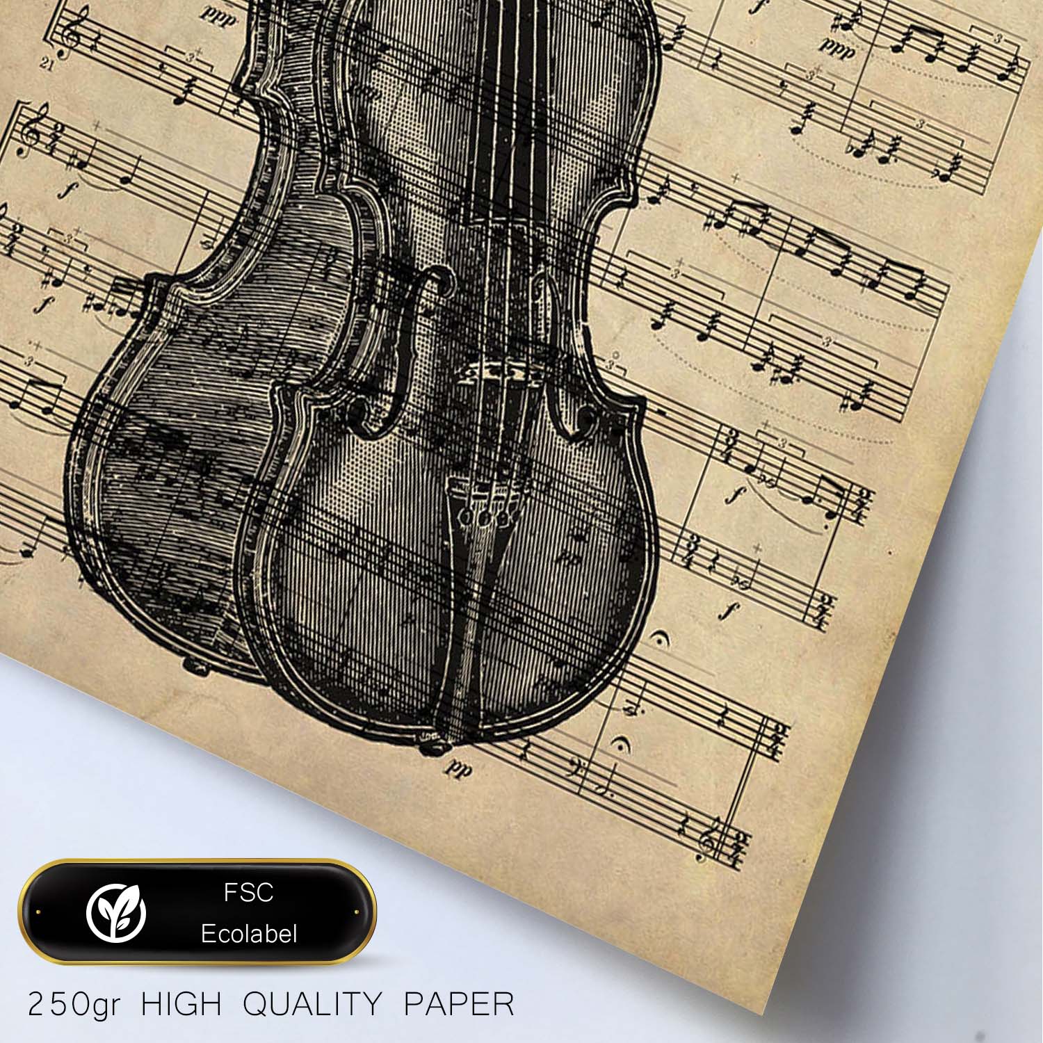 Affiches D'objets Vintage. Lemina Violon Avec Des Images D'objets Et D'instruments Vintage, Avec Des Définitions En Espagnol. Cadre En Bois Clair A3 - 2