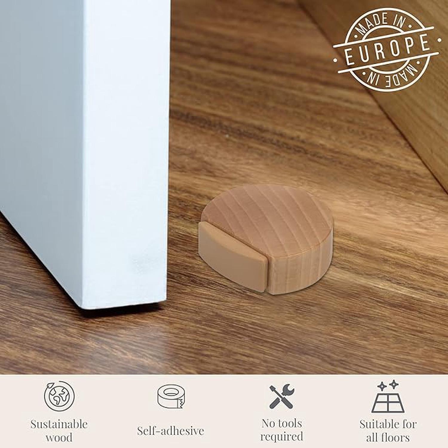 Butée de Porte Adhesive - Arrêt de Porte en Bois pour Sol et Parquet - Stop Porte Adhésif - Butoir de Porte Discret et élégant - Lot de 4 (Hêtre) - 3