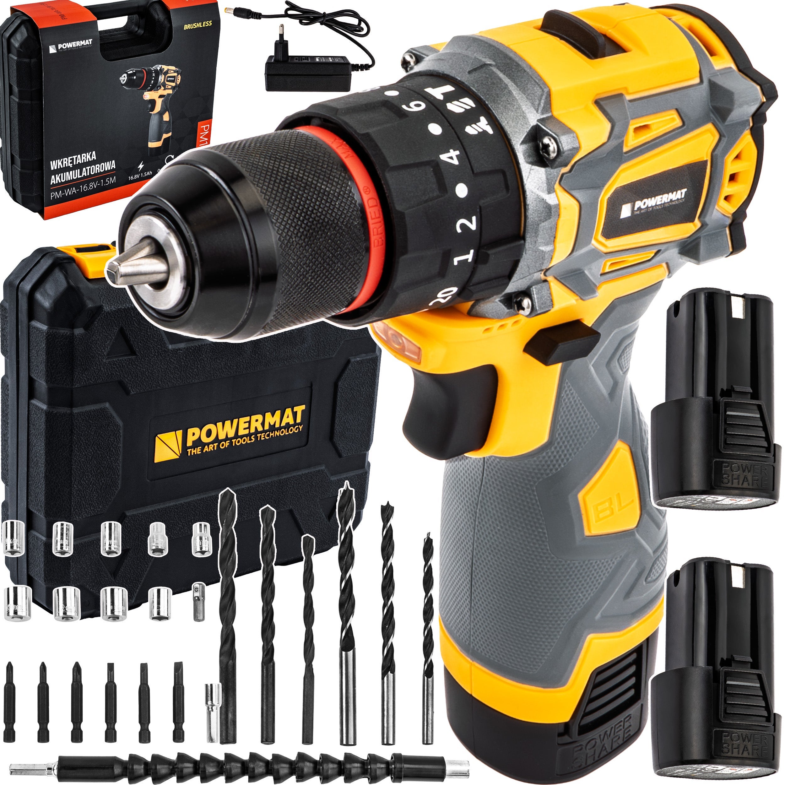 Surubelnita electrica Powermat PM-WA-16.8V-1.5M, 2 trepte de viteza, cuplu 40 Nm, alimentare acumulator 16, 8 V, set complet