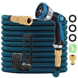KETTOYA Tubo Da Giardino Espandibile 15m Con Ugello Spray 10 Funzioni - 4 Strati In Lattice, Connettori In Ottone, Antipiega