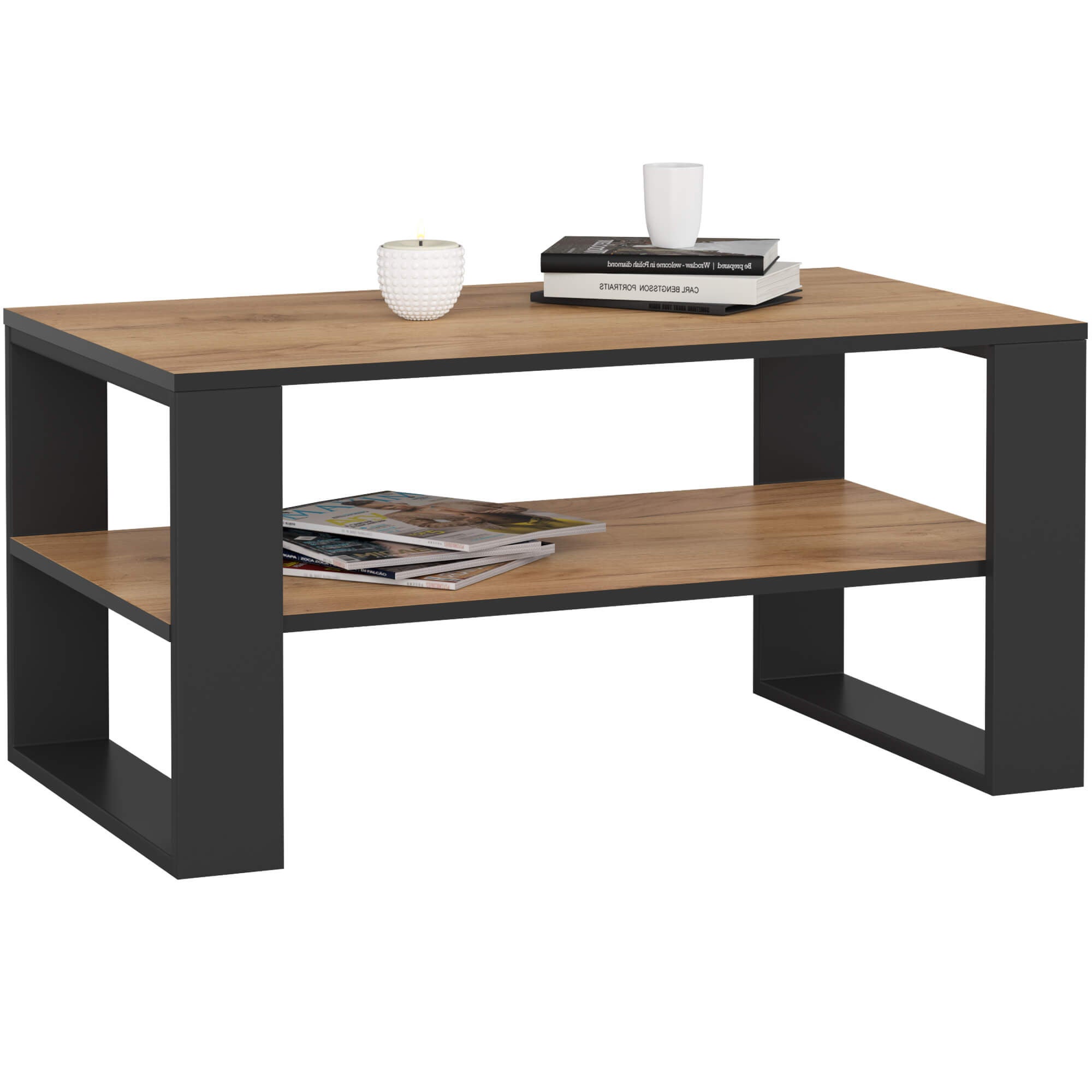 Stolik kawowy AKORD ALEX Dąb Craft 92 cm nogi kolor Czarny 92x53x45 cm