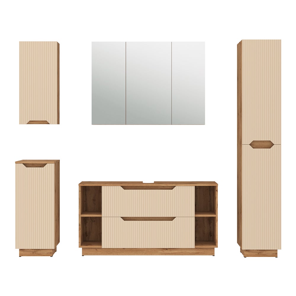 Vicco Zestaw mebli łazienkowych Lotta, Dąb/kaszmir w paski, 5 części