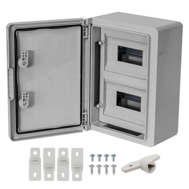 Armadio di distribuzione in plastica ABS con piastra di montaggio in acciaio zincato 8x2 mod. Armadio vuoto con porta opaca 250x350x150mm IP65