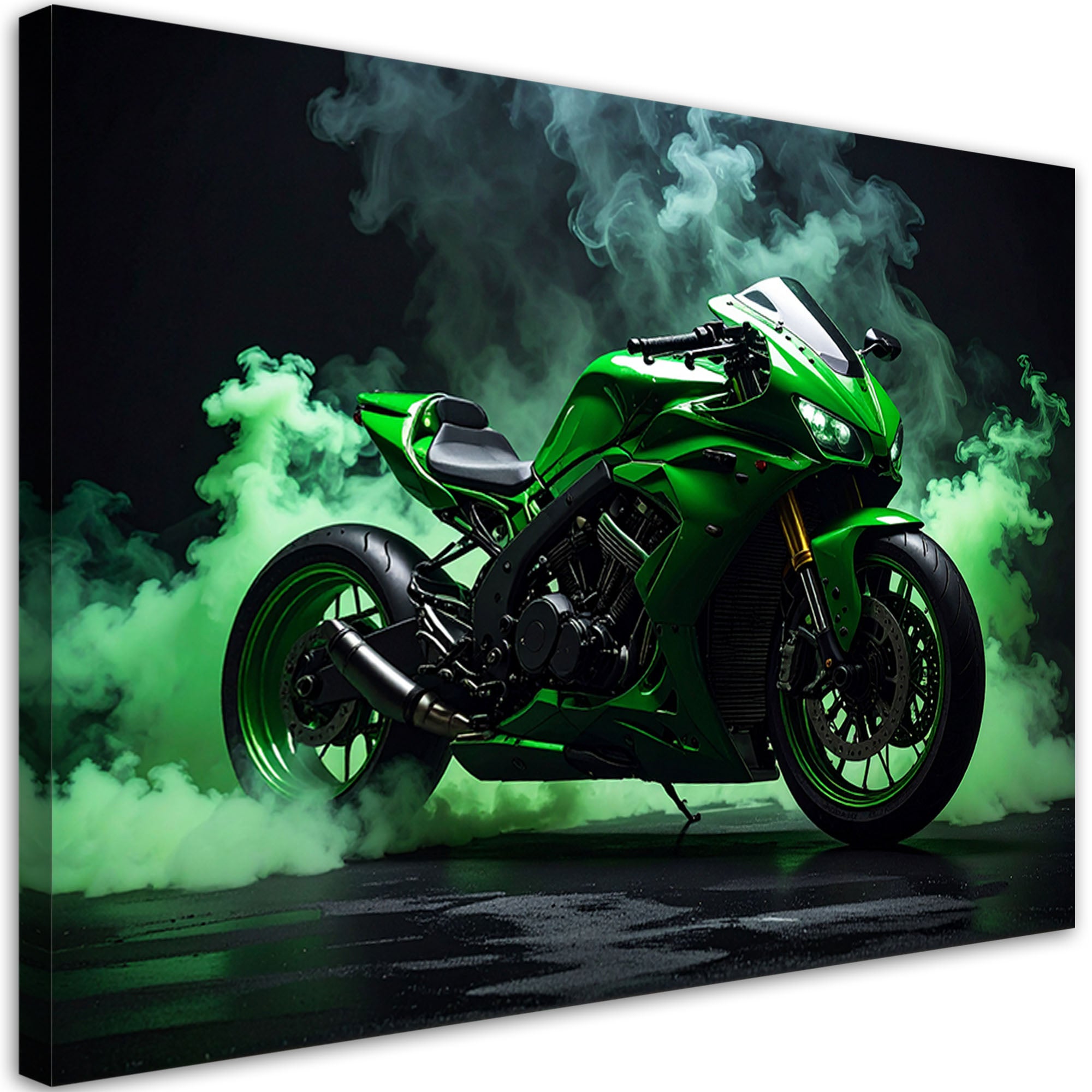 Obraz nowoczesny do pokoju nastolatka, Zielony Motocykl Motor Ścigacz 90x60