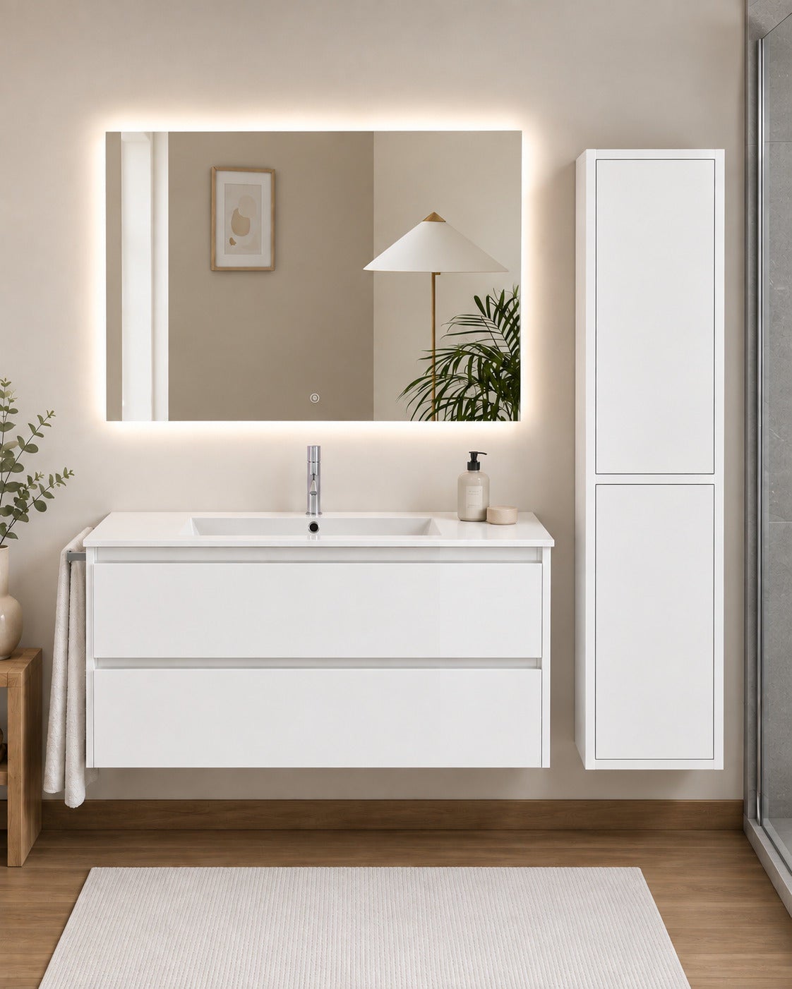 Mobilier de baie cu lavoar ORIGENBATH IBIZA fără oglindă 90x40 cm alb cu coloană
