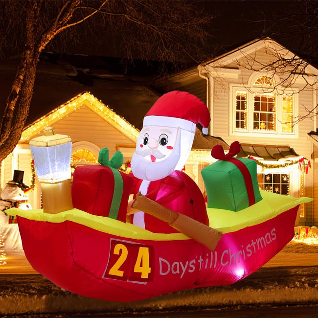 Glitzhome Decorazione Natalizia Gonfiabile 2.4m - Babbo Natale E Pupazzo Di Neve Con Luci LED Per Esterno E Interno